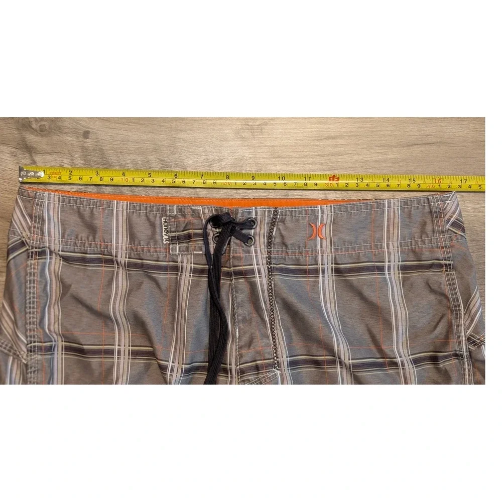 Hurley Mens‎ Plaid Board Shorts Green Orange Plaid Swim Trunks Size 34-36